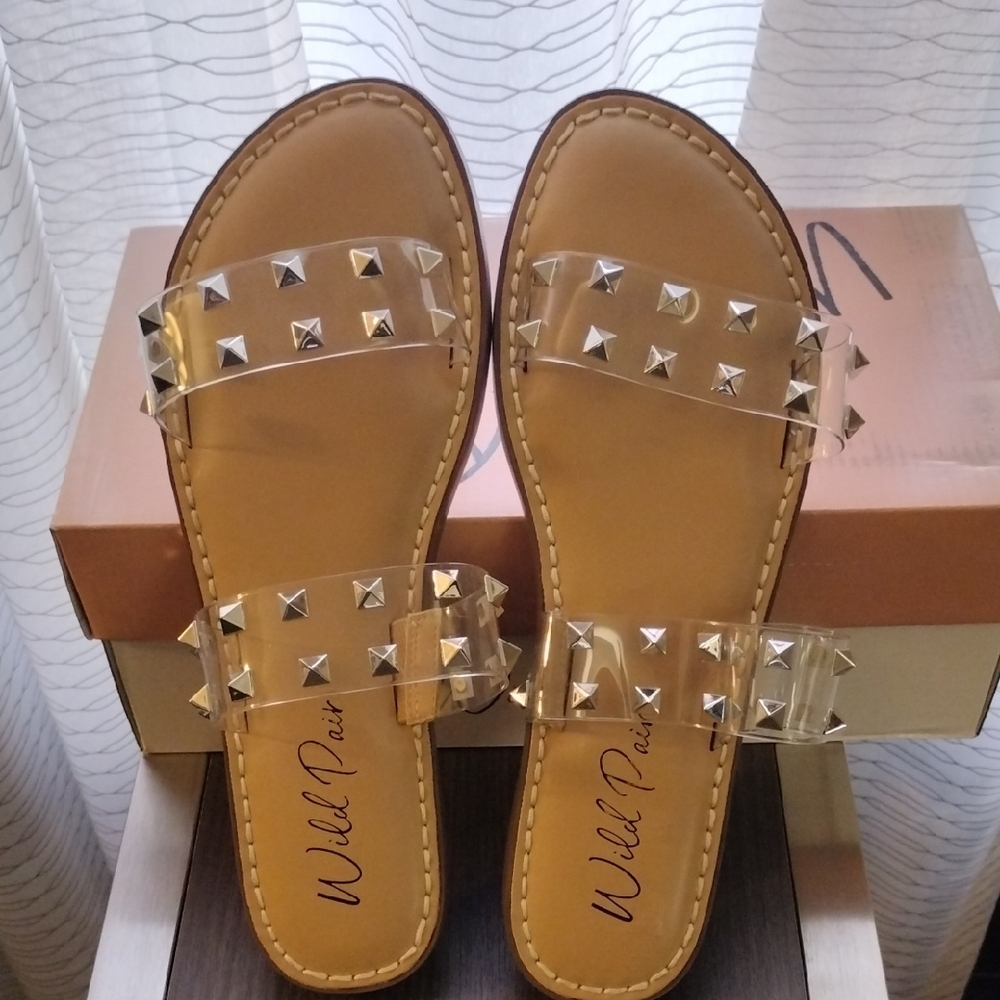 Wild Pair Tan Studded Sandals Slip-On